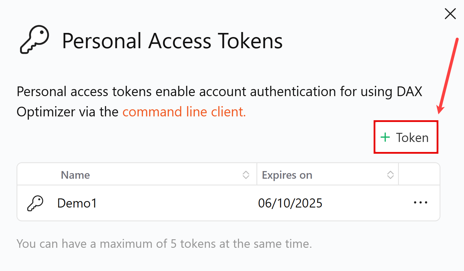 Personal Access Tokens dialog box