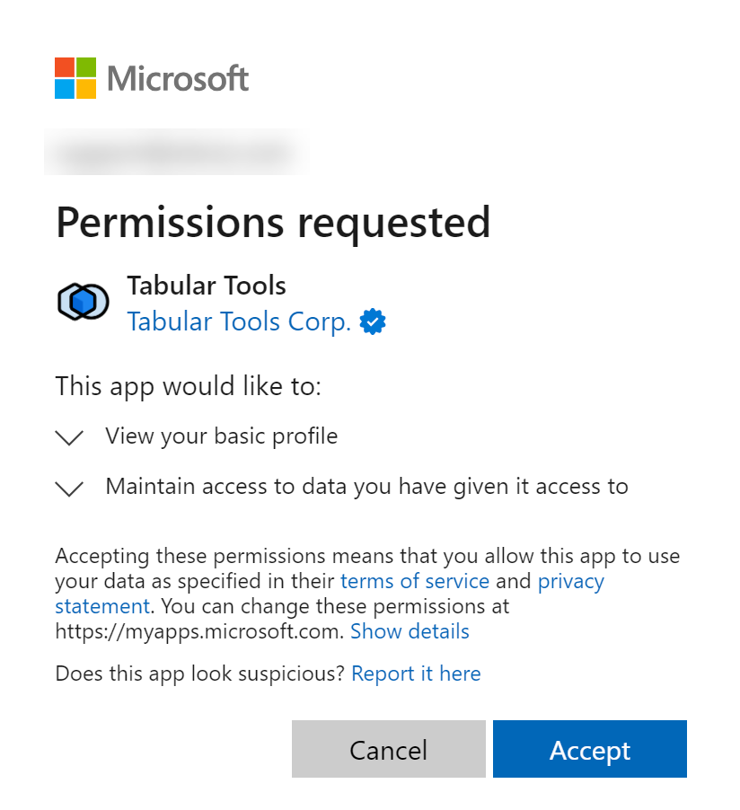 AAD Permissions Requested