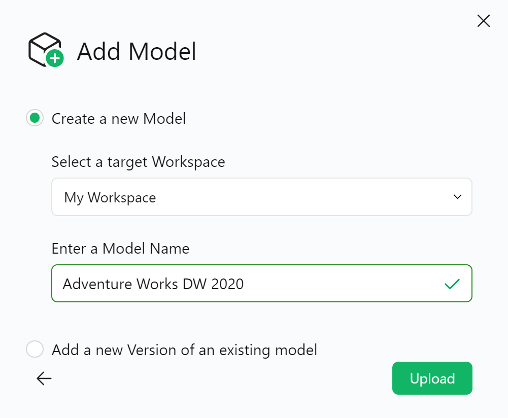 Add Model window in DAX Optimizer